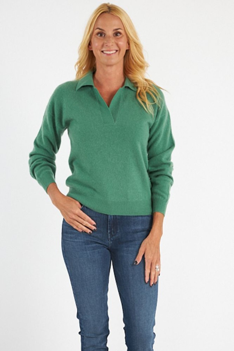 Women Nadaam Sweaters | Long Sleeve V Neck Polo