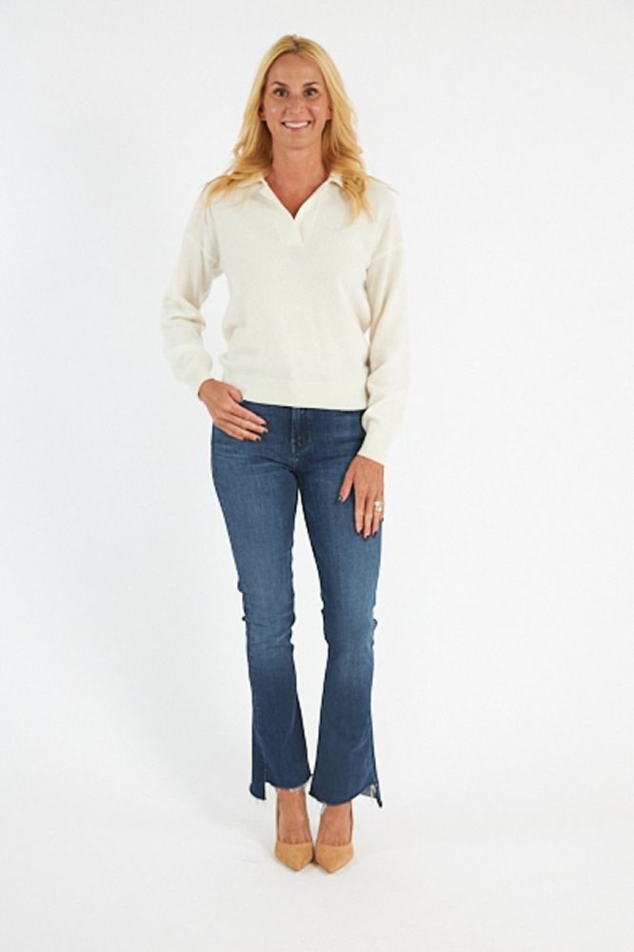 Women Nadaam Sweaters | Long Sleeve V Neck Polo