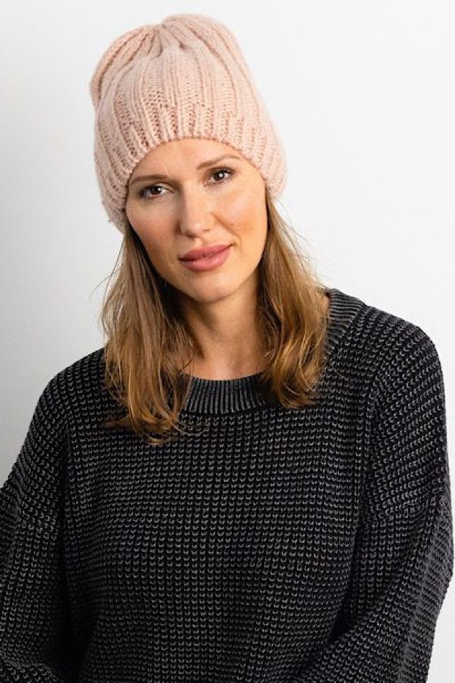 Women HatAttack | Classic Rib Knit Slouchy Rose