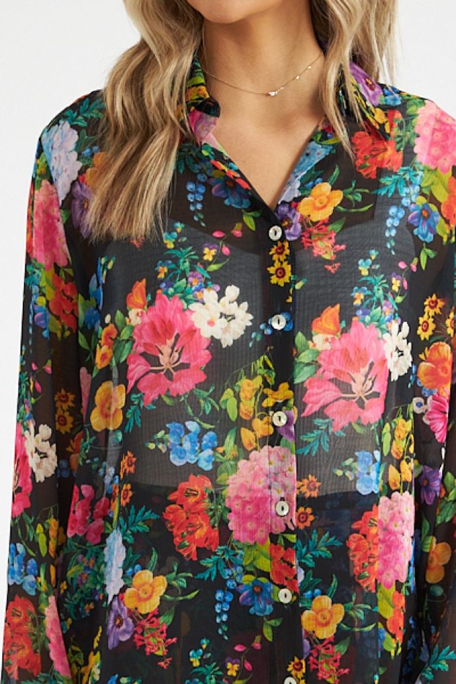 Women Show Me Your MuMu Blouses | Smith Button Down Midnight Botanical