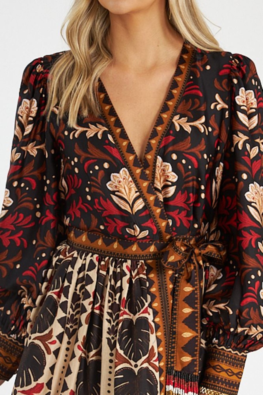 Women Farm Rio | Tapestry Garden Multicolor V Neckline Mini Dress