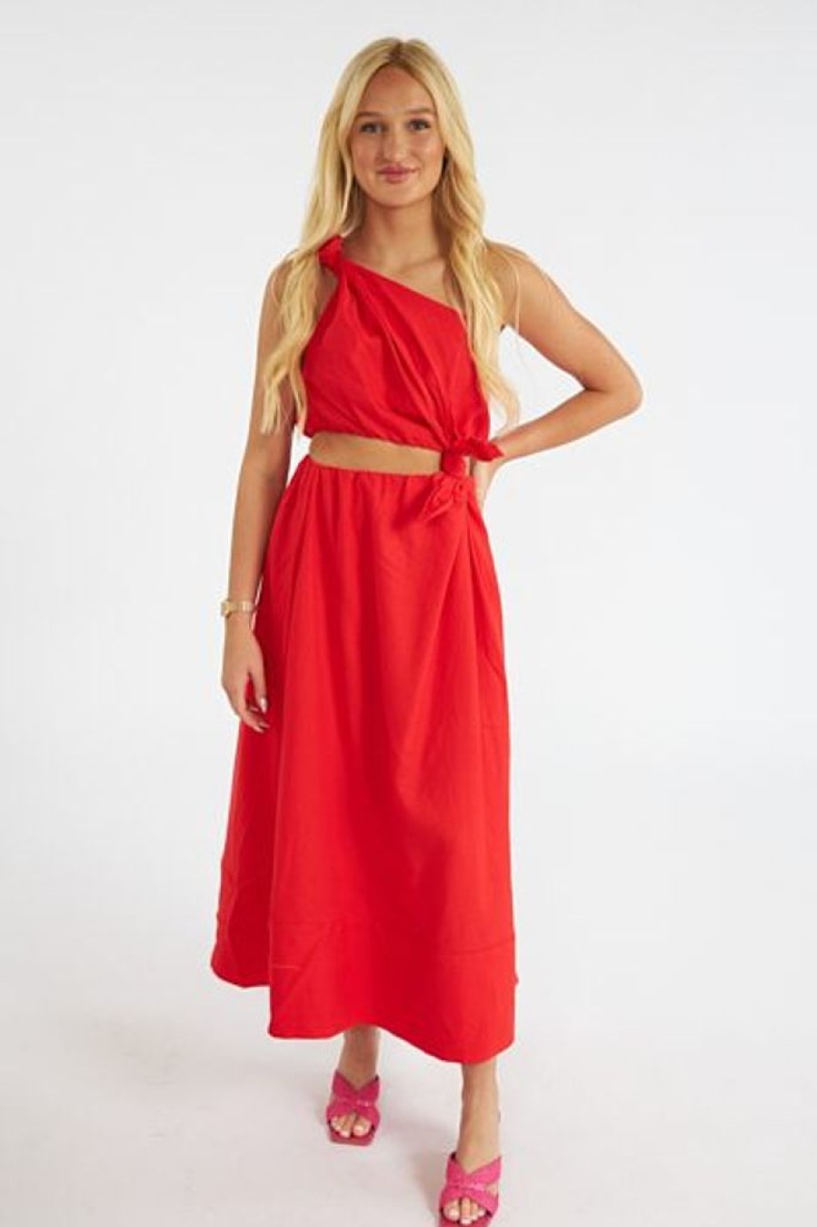 Women Farm Rio | Red Midi Knot Dress