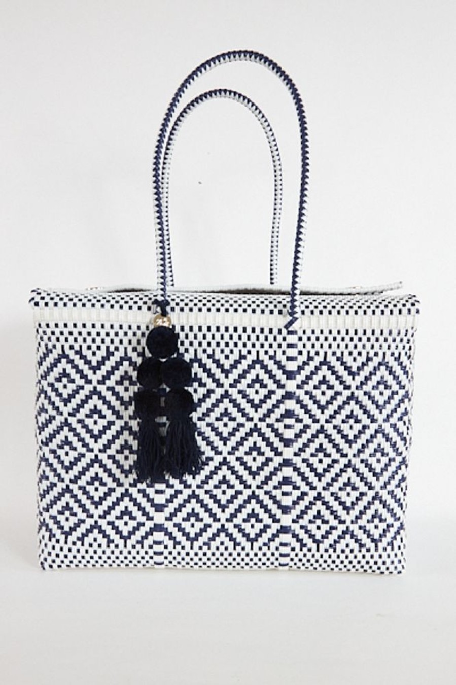 Women Un Pueblo | Bombon Tote White/Navy Diamond