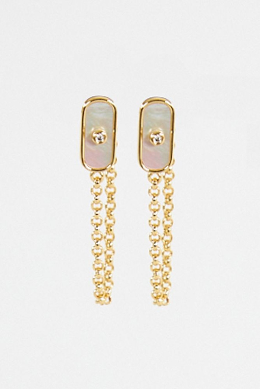 Women Adriana Pappas | Chained Tablet Studs- Mother Of Pearl