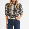 Women Farm Rio Blouses | Palermo Black Puffed Sleeve Blouse