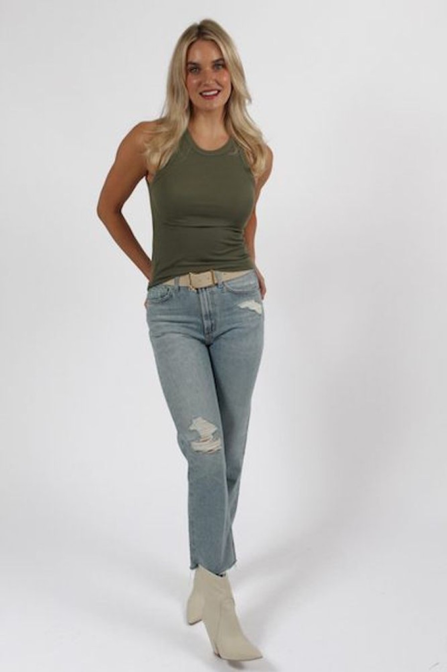 Women Monrow Blouses | Rib Narrow Tank Laruel Green