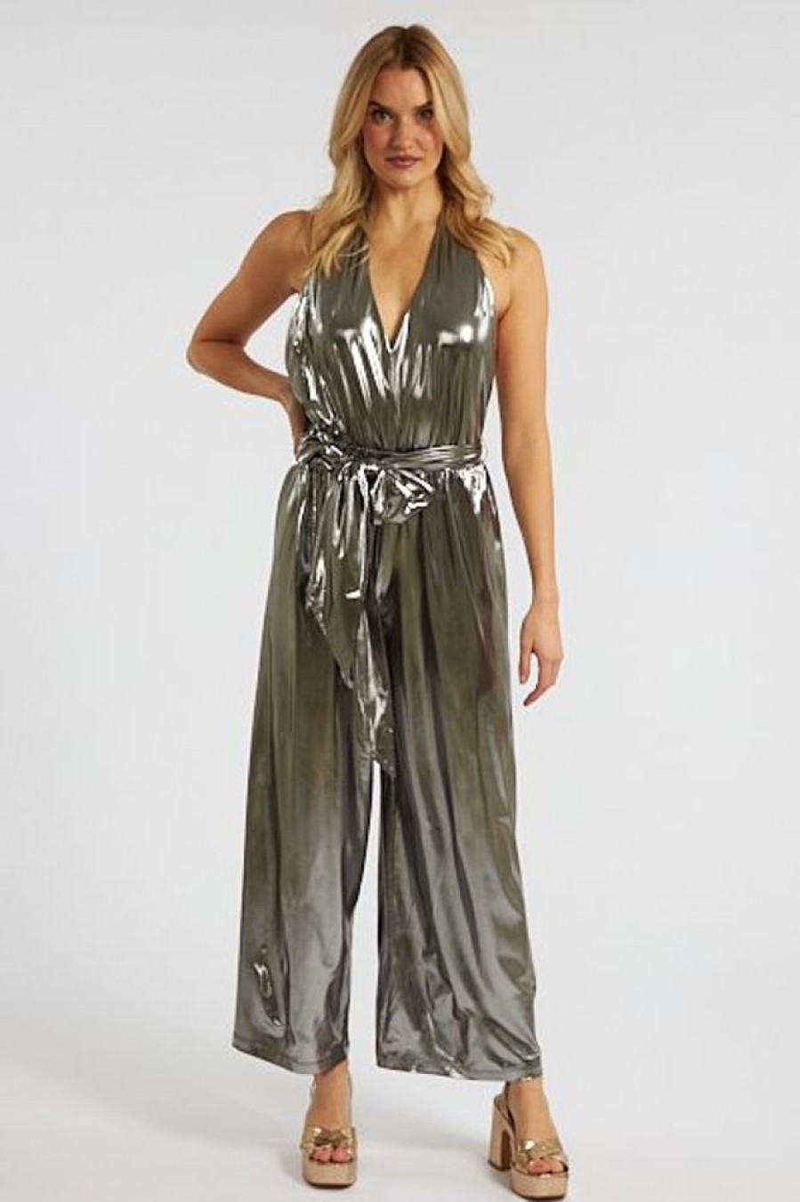 Women French Connection | Ronja Liq Metallic Jumpsuit Gunmetal