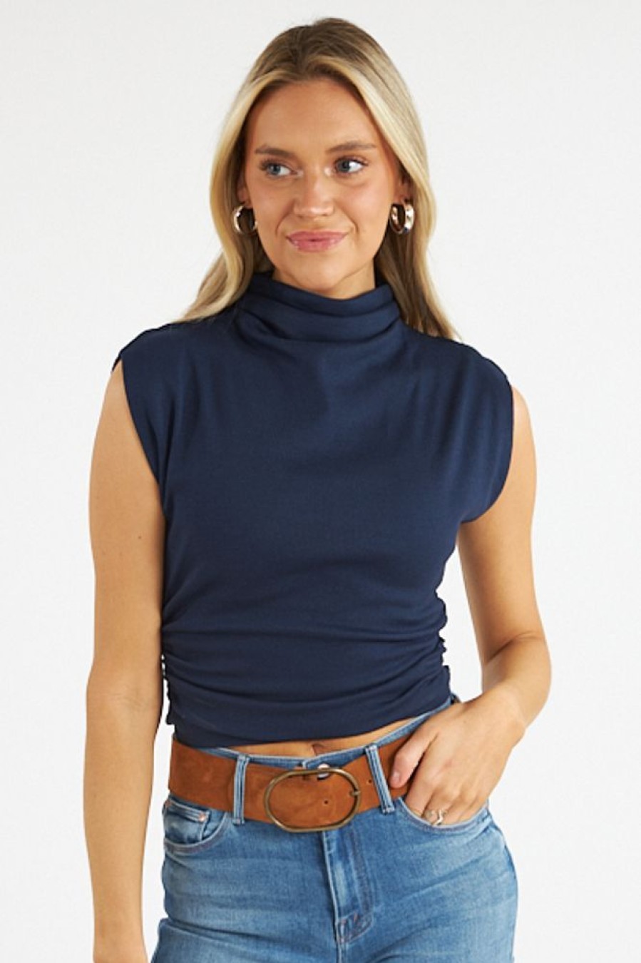 Women Michael Stars Blouses | Amara Mock Neck Power Top