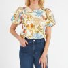 Women GREYLIN Blouses | Viola Puff Sleeve Embroidered Top