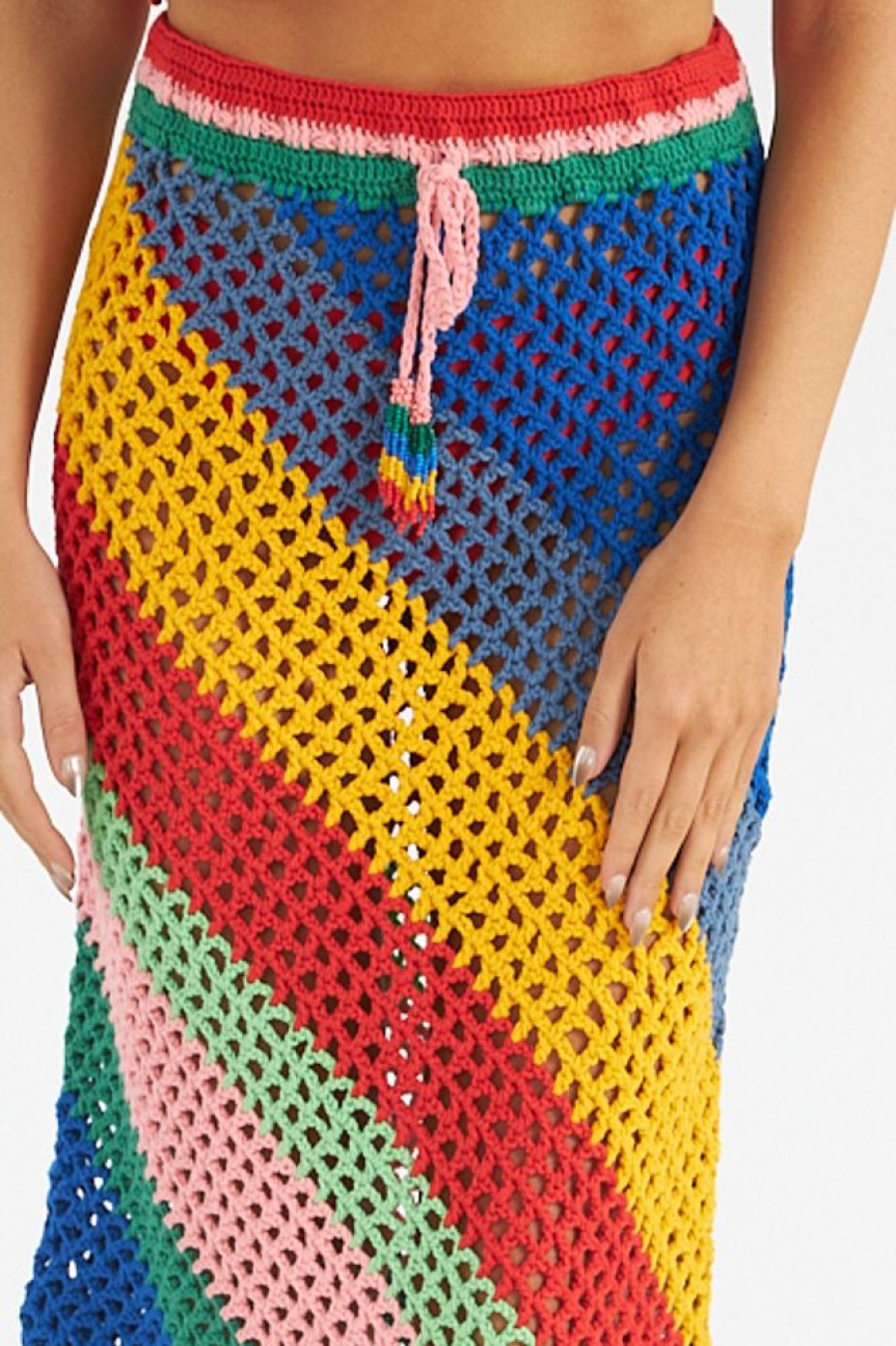 Women Farm Rio | Diagonal Stripes Crochet Midi Skirt