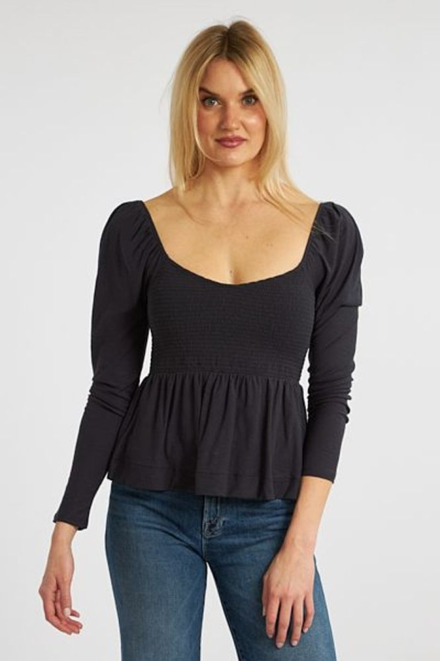 Women Nation Blouses | Zoie Babydoll Tee Navy