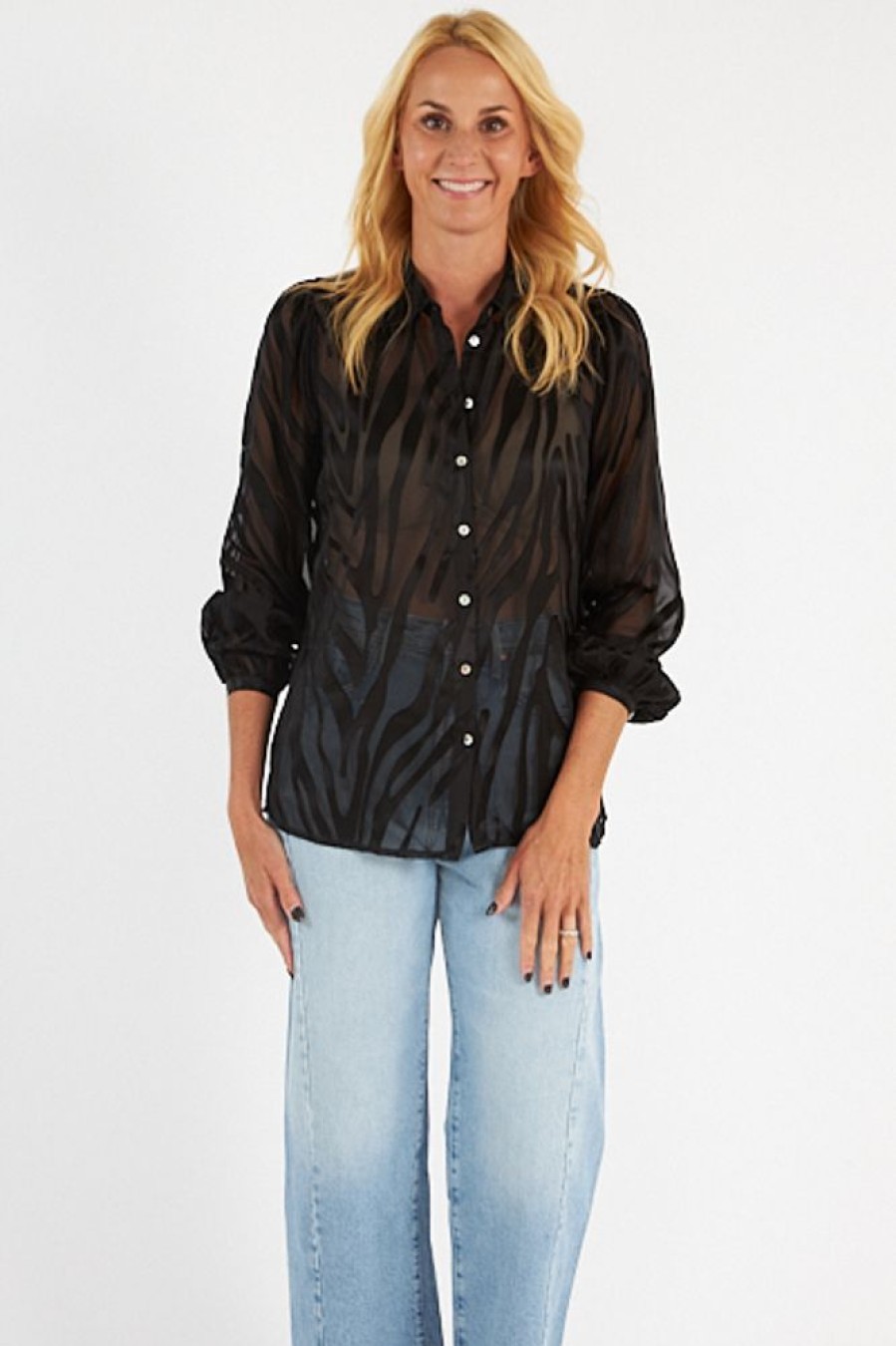 Women Esqualo Blouses | Black Jacquard Blouse