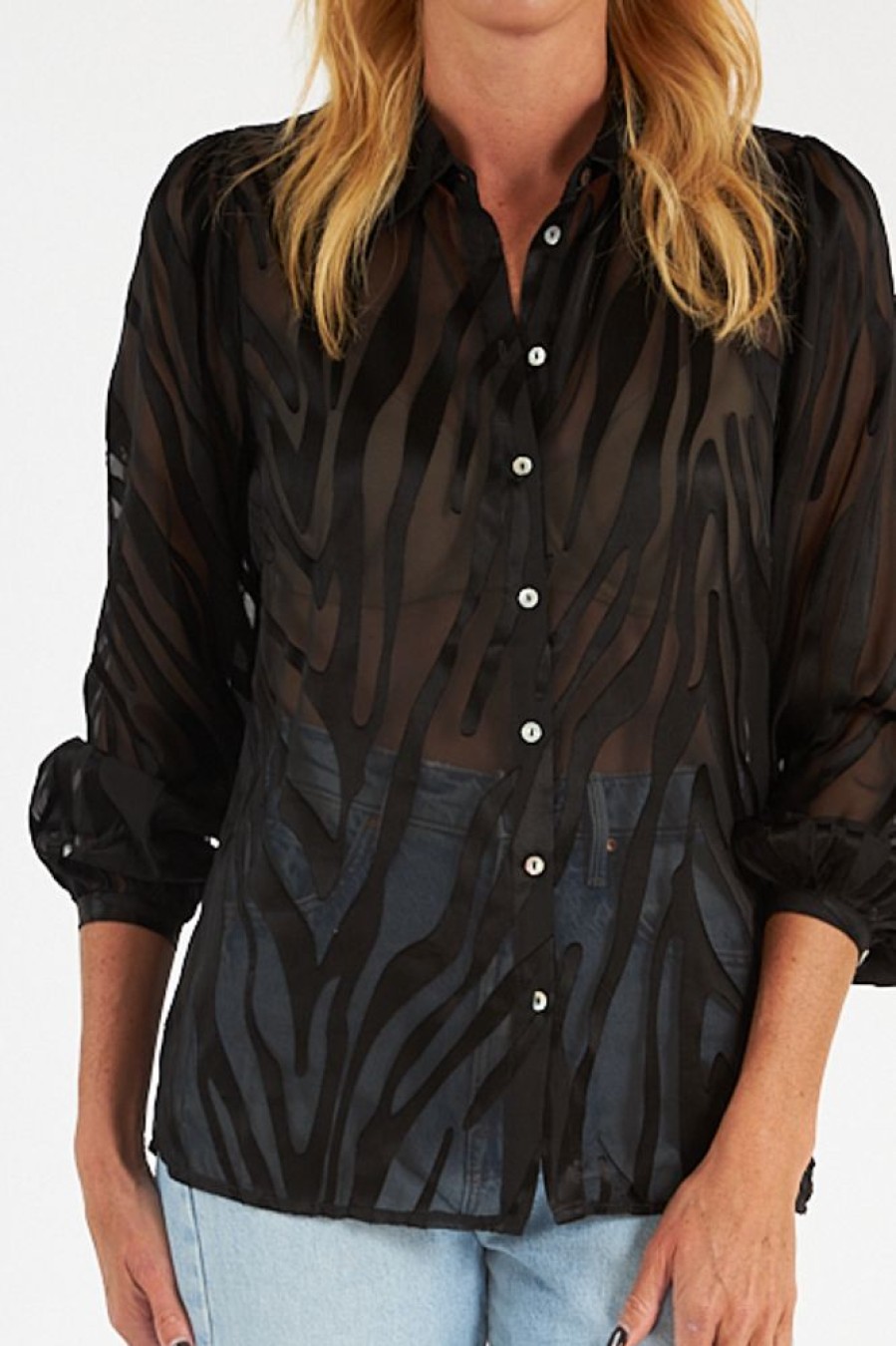 Women Esqualo Blouses | Black Jacquard Blouse