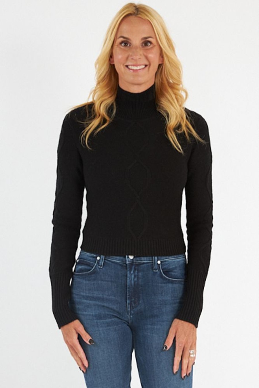 Women Esqualo Sweaters | Cropped Cable Mockneck