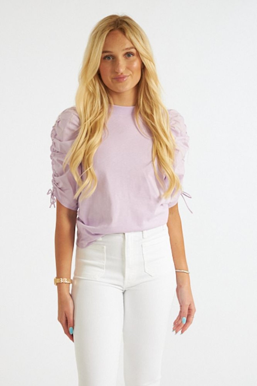 Women Frame Blouses | Ruched Tie Sleeve Tee Lilac