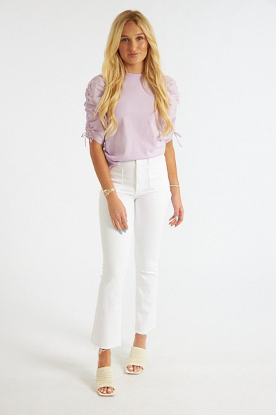 Women Frame Blouses | Ruched Tie Sleeve Tee Lilac