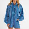 Women Mother Blouses | The Get Down Button Down Blue Multi