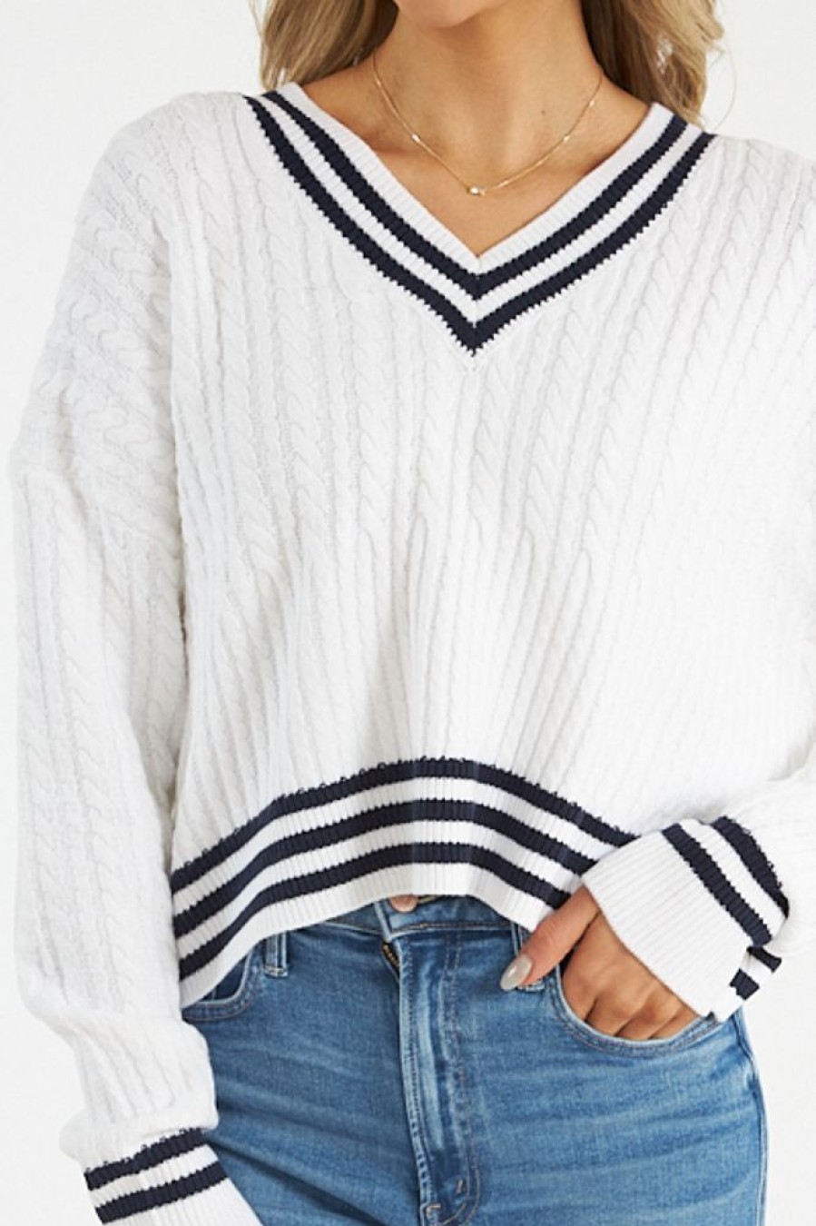 Women French Connection Sweaters | Babysoft Cable V Neck Jumper