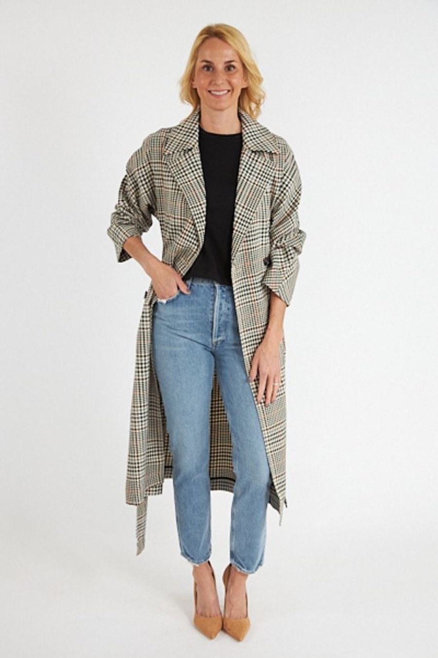 Women French Connection | Dandy Check Trench Coat