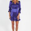 Women French Connection | Denney Satin Long Sleeve V Nk Dress