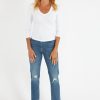 Women Michael Stars Tees | Enid 3/4 Sleeve V Neck Crop Tee