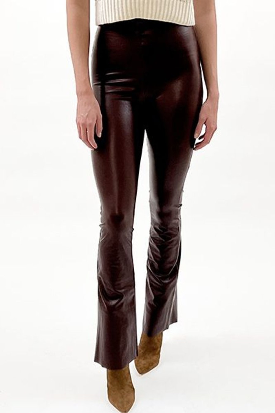 Women Commando Shorts & Pants | Faux Leather Flare Legging Oxblood