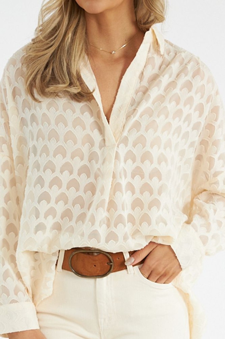 Women French Connection Blouses | Geo Burnout Popover Shirt