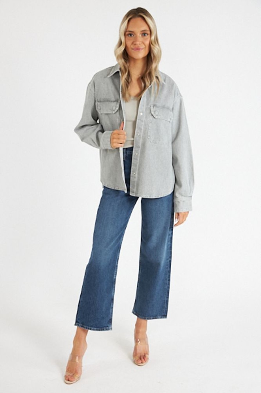 Women AGolde Blouses | Gwen Slice Shirt In Rain