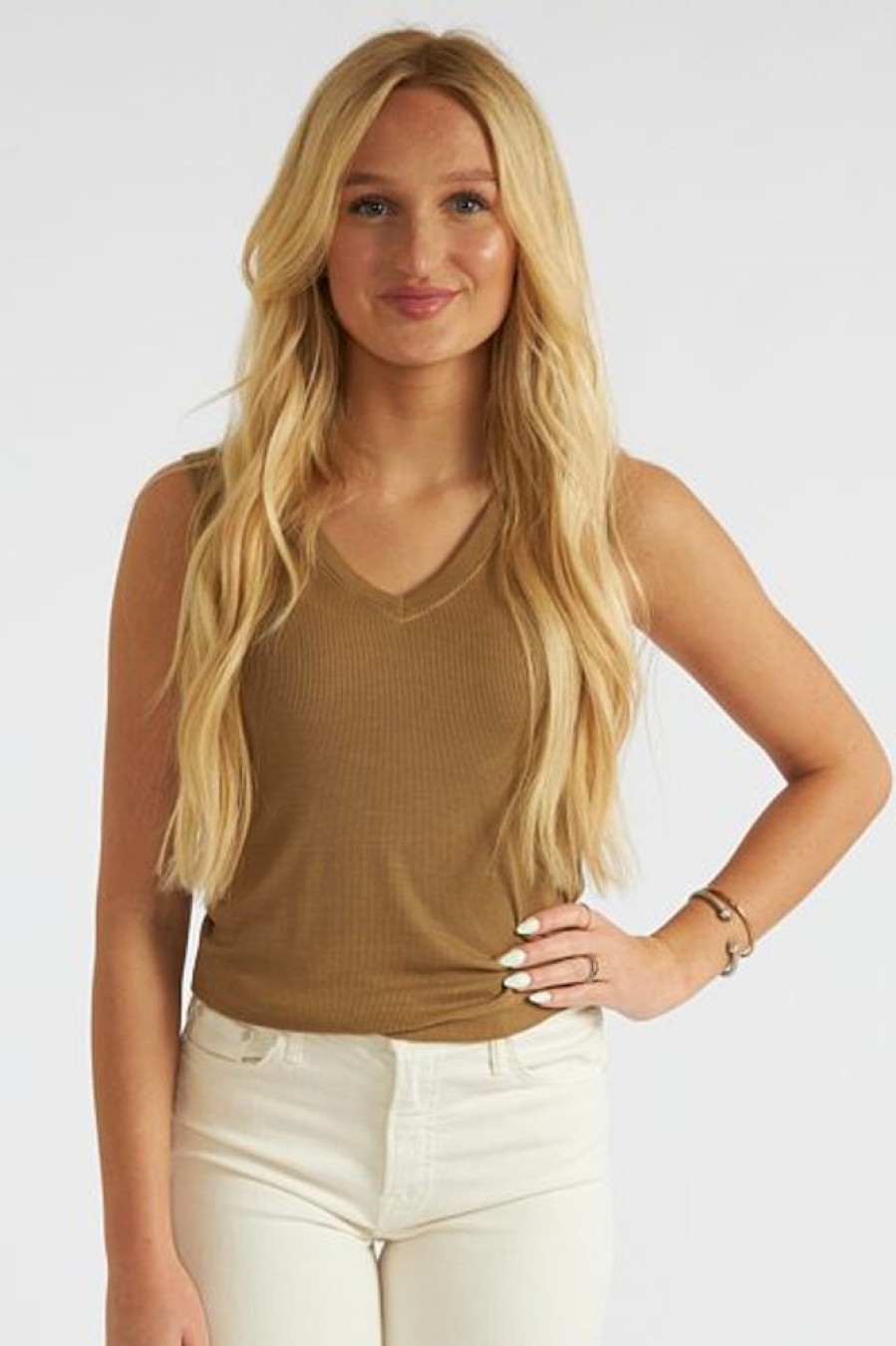 Women Michael Stars Tees | Sofie Cropped Vneck Tank Safari