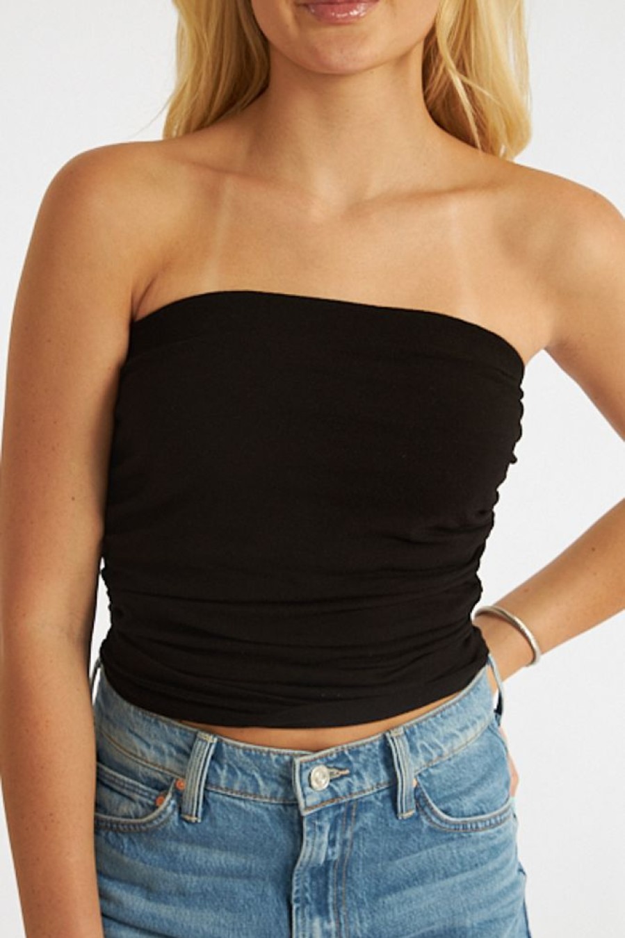 Women Monrow Tees | Shirred Tube Top Black