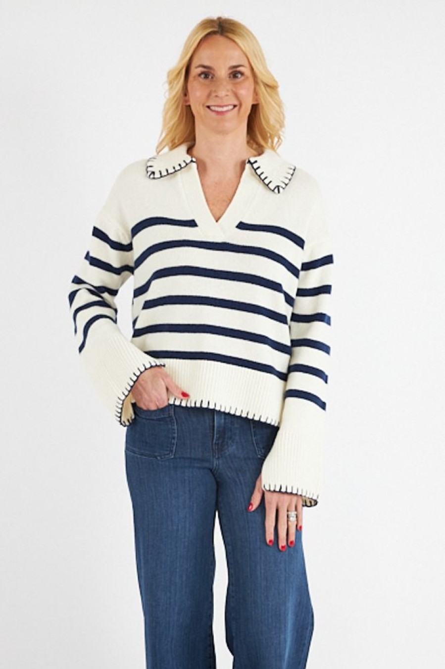 Women Rails Sweaters | Athena In Ivory Navy Stripe