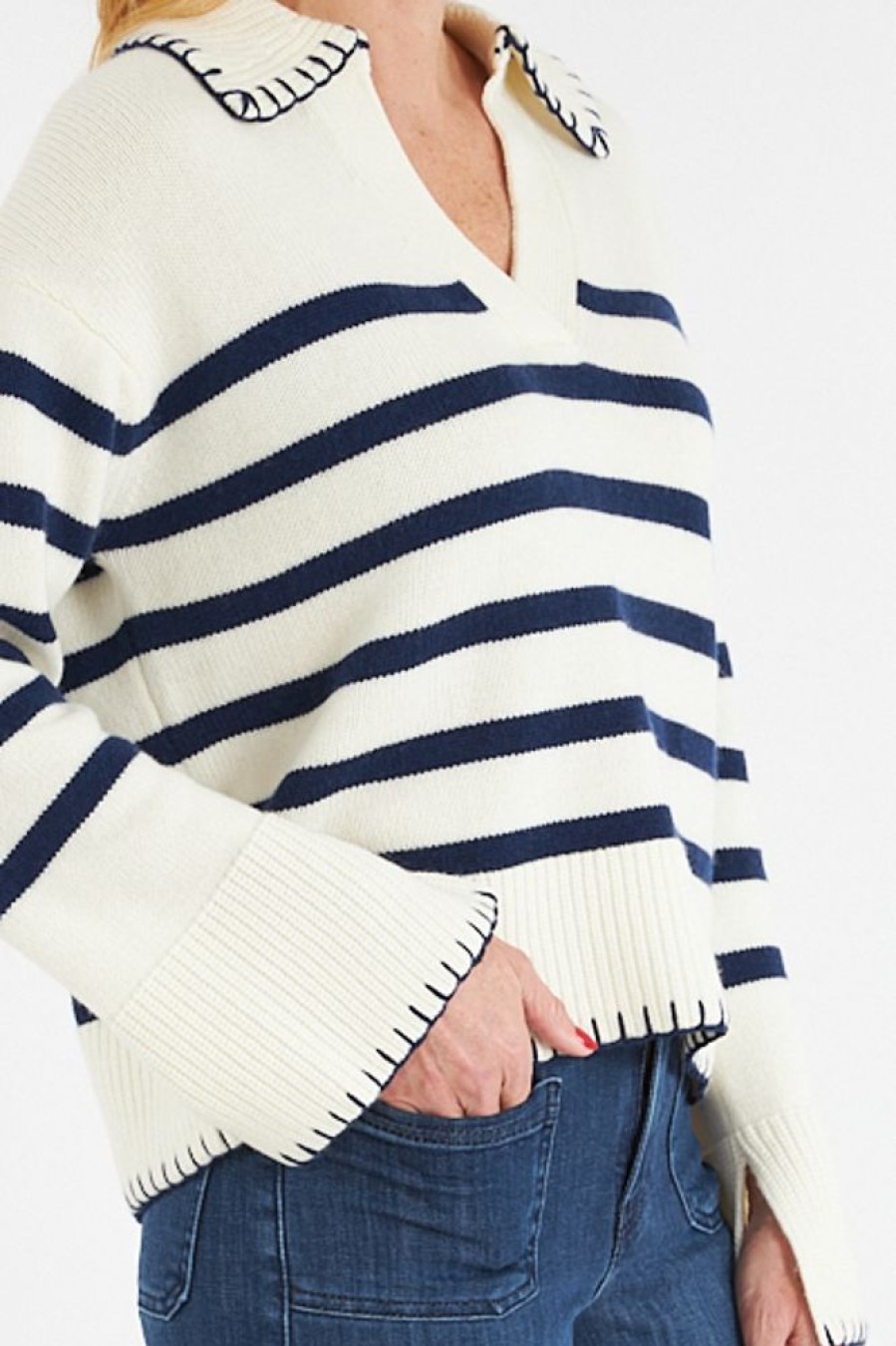 Women Rails Sweaters | Athena In Ivory Navy Stripe