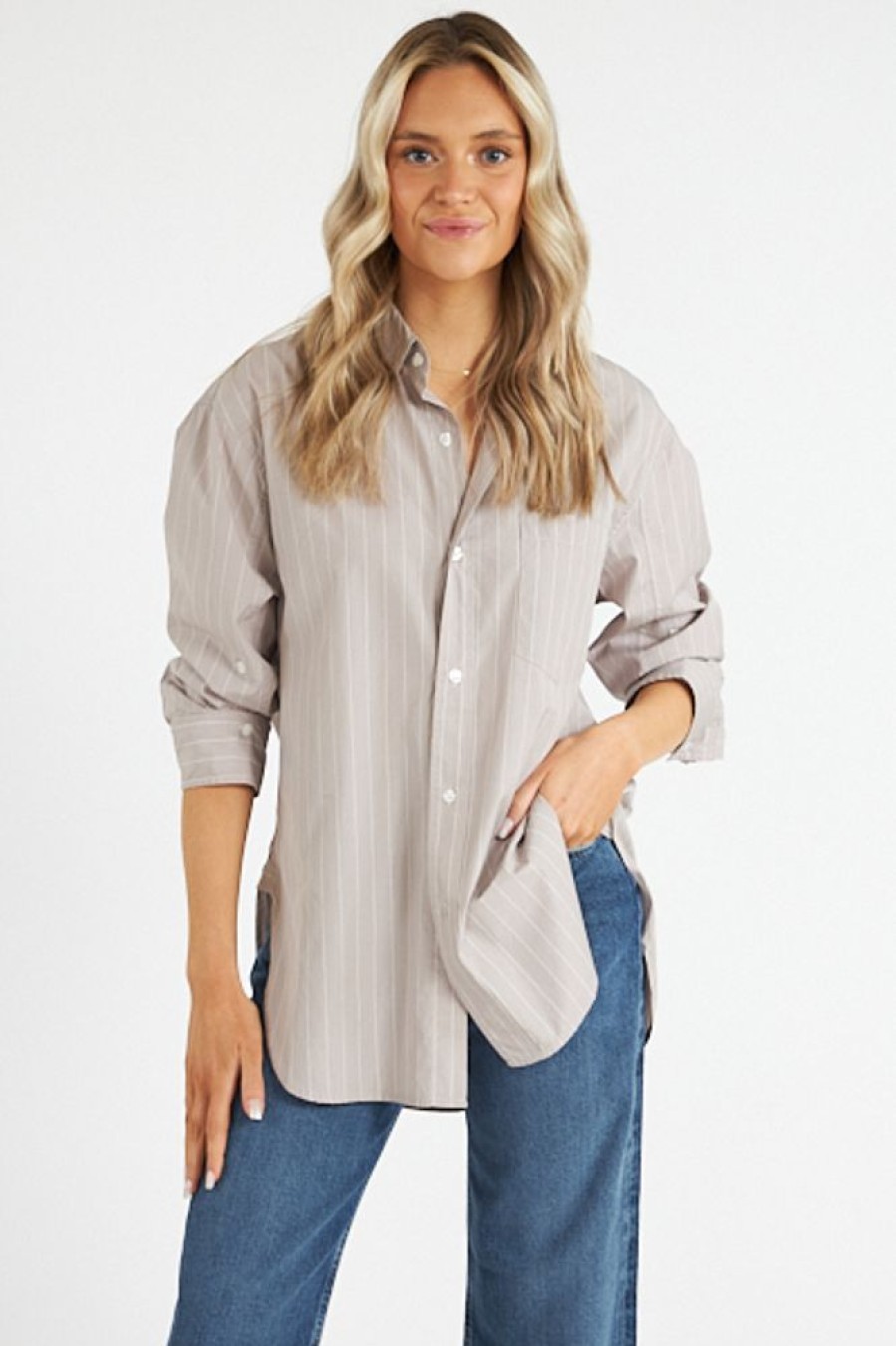 Women Citizens of Humanity Blouses | Kayla Shirt In Tailor Grey Stripe