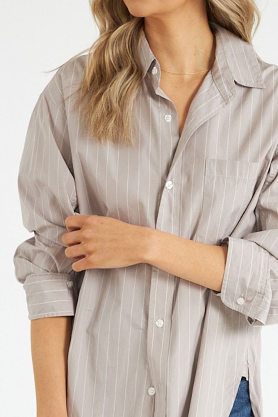 Women Citizens of Humanity Blouses | Kayla Shirt In Tailor Grey Stripe